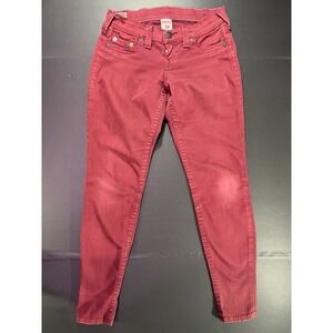 True Religion Red Stretch Jeans Super Skinny Womens Size 26